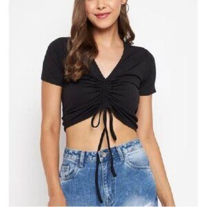 Curvy Sense  Drawstring Crop Top